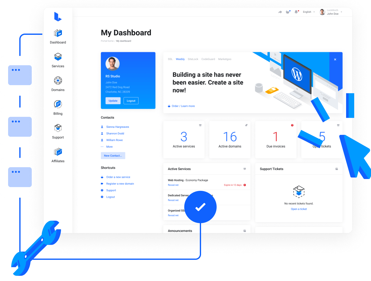 Web Hosting, Domain Names, WordPress & More - Super easy control panel to manage all your services